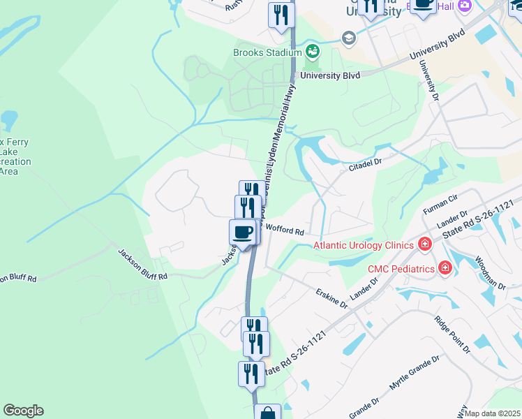map of restaurants, bars, coffee shops, grocery stores, and more near 1150 Hwy 544 in Conway