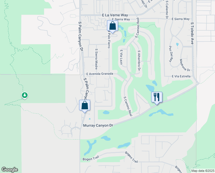 map of restaurants, bars, coffee shops, grocery stores, and more near 483 East Avenida Granada in Palm Springs