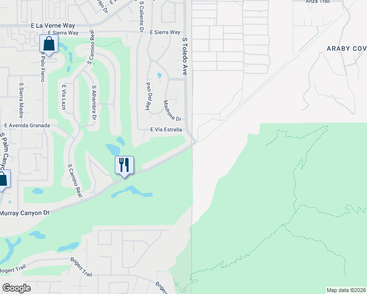 map of restaurants, bars, coffee shops, grocery stores, and more near 1650 East Murray Canyon Drive in Palm Springs
