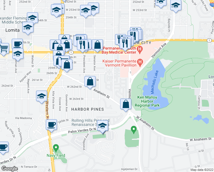map of restaurants, bars, coffee shops, grocery stores, and more near 26007 Frampton Avenue in Los Angeles