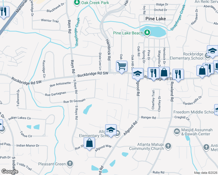 map of restaurants, bars, coffee shops, grocery stores, and more near 4154 Sheppard Crossing Way in Stone Mountain