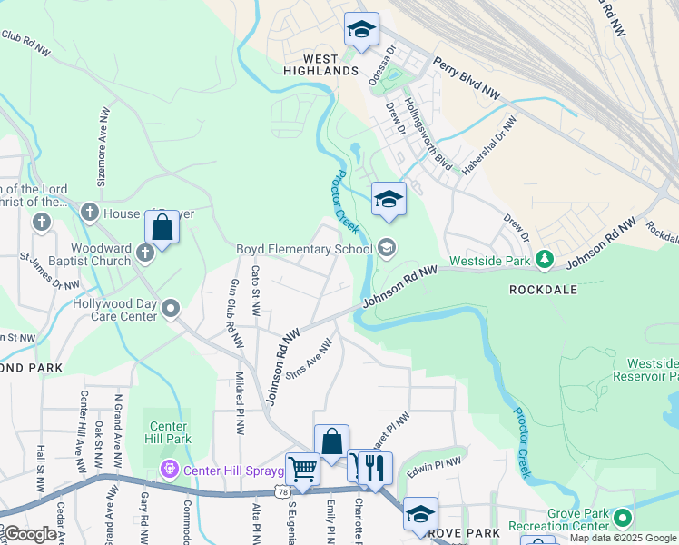 map of restaurants, bars, coffee shops, grocery stores, and more near 1123 Jones Avenue Northwest in Atlanta