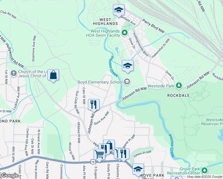 map of restaurants, bars, coffee shops, grocery stores, and more near 1123 Jones Avenue Northwest in Atlanta