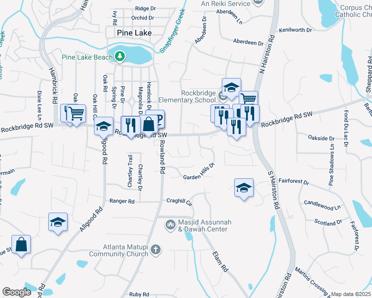 map of restaurants, bars, coffee shops, grocery stores, and more near 398 Prince of Wales in Stone Mountain