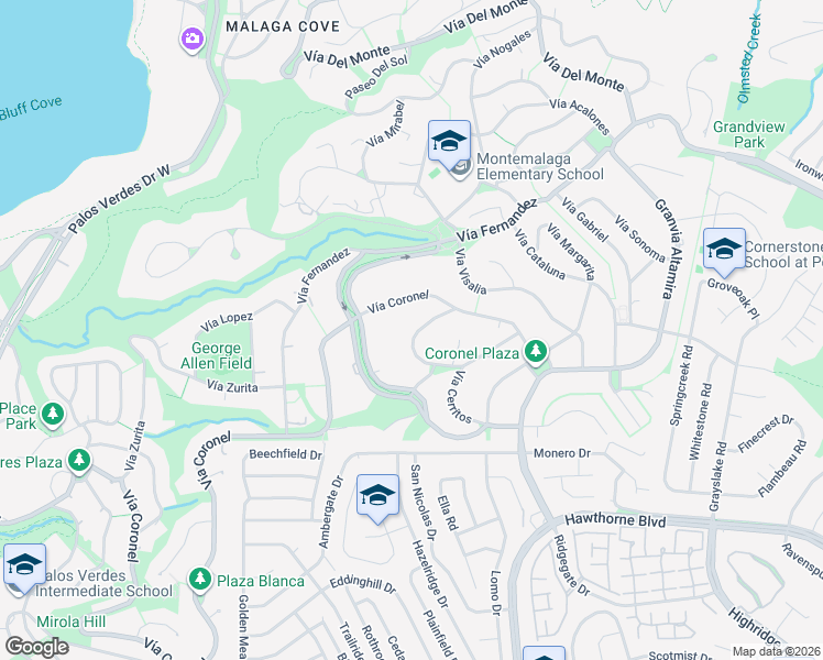 map of restaurants, bars, coffee shops, grocery stores, and more near 1812 Vía Coronel in Palos Verdes Estates