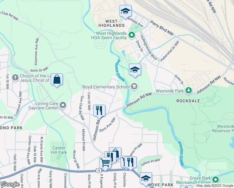 map of restaurants, bars, coffee shops, grocery stores, and more near 1123 Jones Avenue Northwest in Atlanta