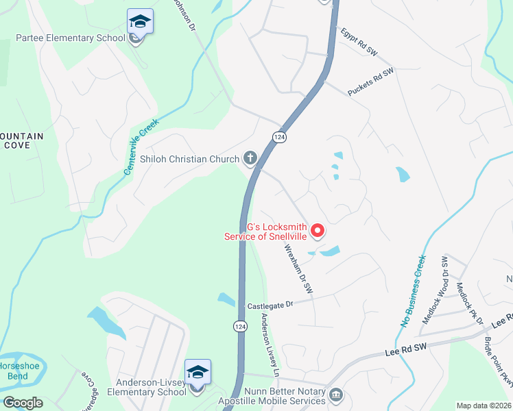 map of restaurants, bars, coffee shops, grocery stores, and more near 3982 Wrexham Drive Southwest in Snellville