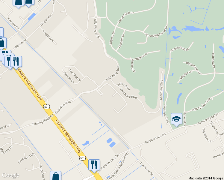 map of restaurants, bars, coffee shops, grocery stores, and more near 308 Wild Wing Boulevard in Conway