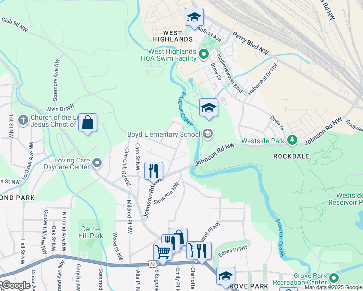 map of restaurants, bars, coffee shops, grocery stores, and more near 1123 Jones Avenue Northwest in Atlanta