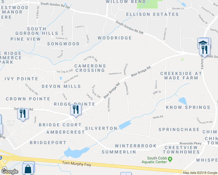 map of restaurants, bars, coffee shops, grocery stores, and more near 1170 Blair Bridge Road in Austell