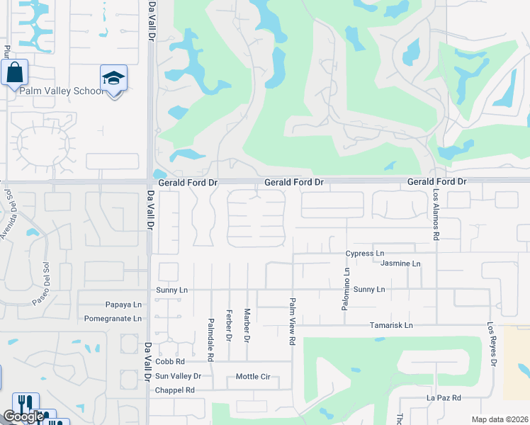 map of restaurants, bars, coffee shops, grocery stores, and more near 87 Athens Street in Rancho Mirage