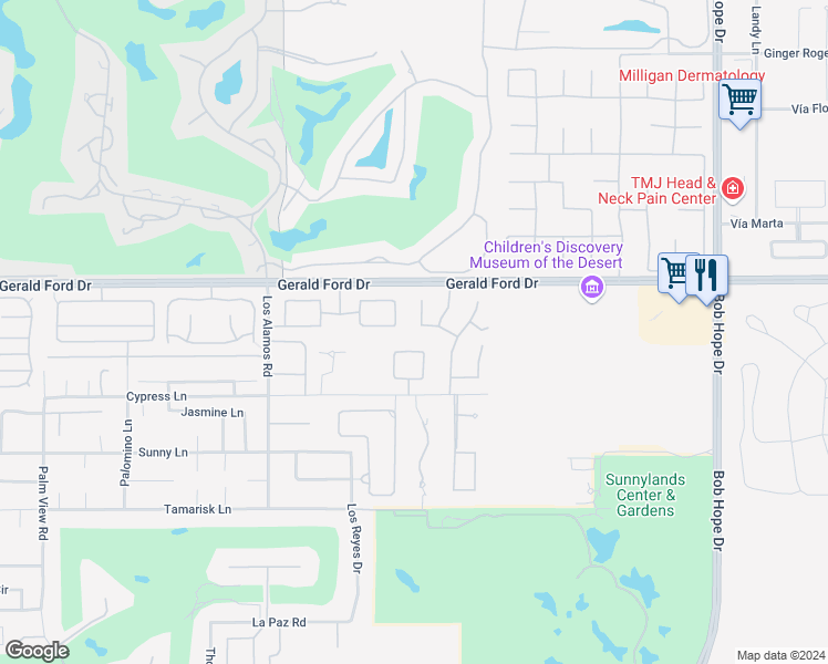 map of restaurants, bars, coffee shops, grocery stores, and more near 14 Santa Clara Drive in Rancho Mirage