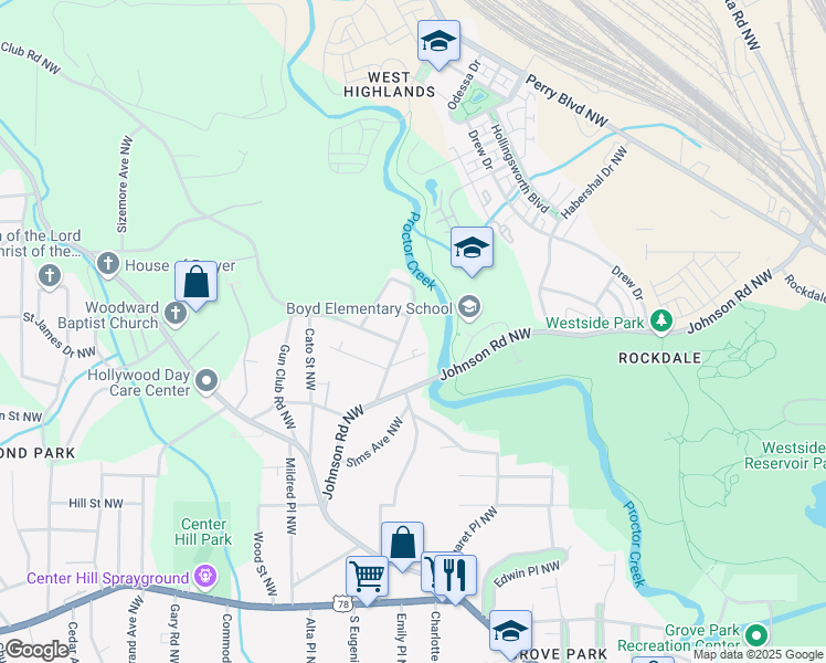 map of restaurants, bars, coffee shops, grocery stores, and more near 1123 Jones Avenue Northwest in Atlanta
