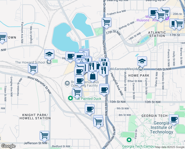 map of restaurants, bars, coffee shops, grocery stores, and more near 700 14th Street Northwest in Atlanta