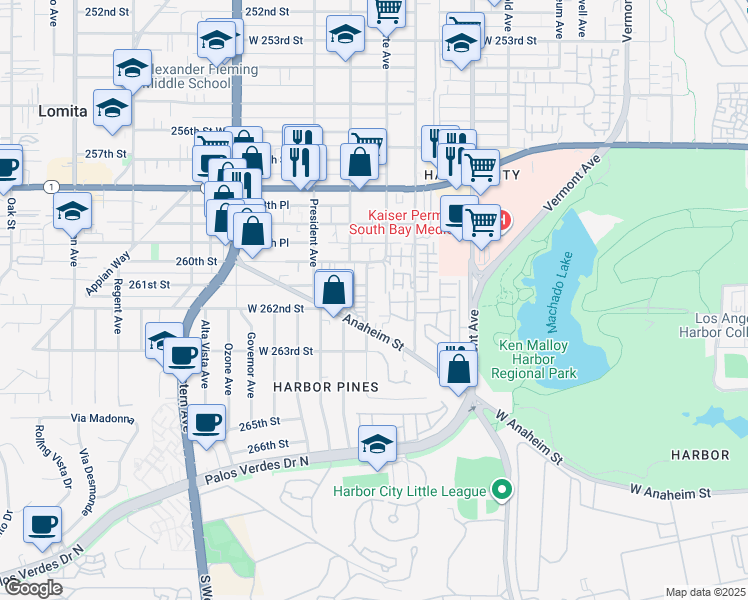 map of restaurants, bars, coffee shops, grocery stores, and more near 26114 Belle Porte Avenue in Los Angeles