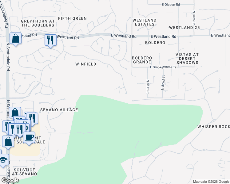 map of restaurants, bars, coffee shops, grocery stores, and more near 7941 East Soaring Eagle Way in Scottsdale