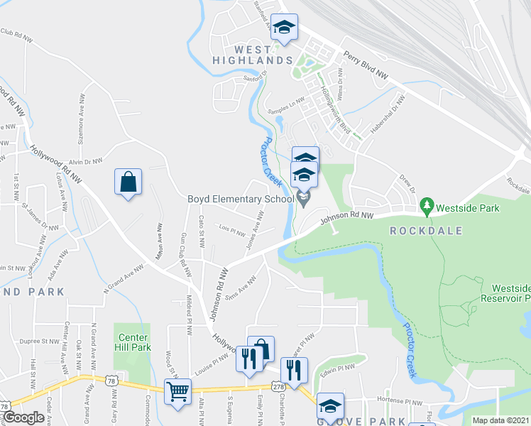 map of restaurants, bars, coffee shops, grocery stores, and more near 1123 Jones Avenue Northwest in Atlanta