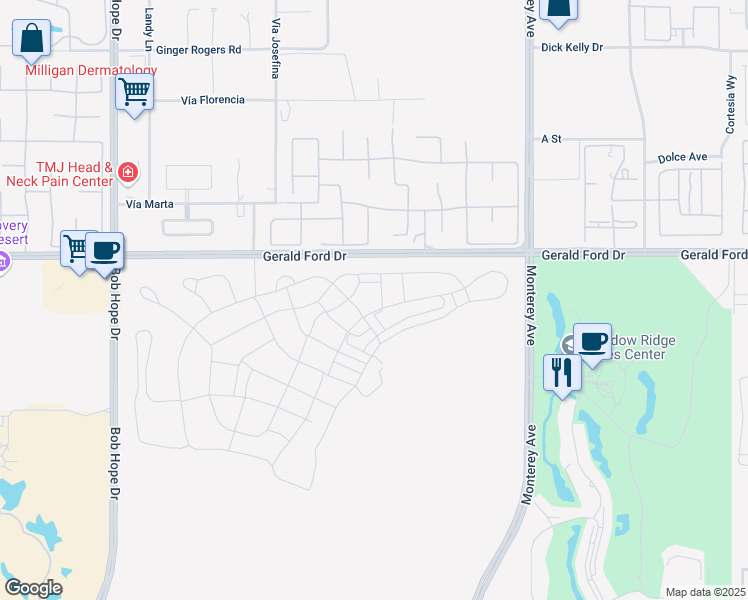 map of restaurants, bars, coffee shops, grocery stores, and more near 11 Heliotrope Avenue in Rancho Mirage