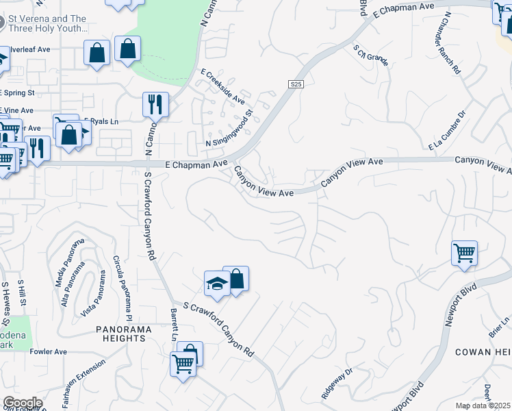 map of restaurants, bars, coffee shops, grocery stores, and more near in Orange