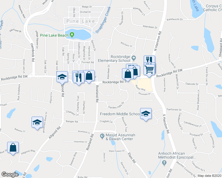 map of restaurants, bars, coffee shops, grocery stores, and more near 413 Prince of Wales in Stone Mountain