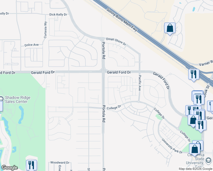 map of restaurants, bars, coffee shops, grocery stores, and more near 35719 McCarthy Street in Palm Desert