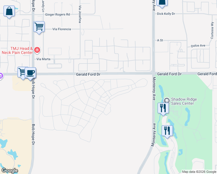 map of restaurants, bars, coffee shops, grocery stores, and more near 11 Heliotrope Avenue in Rancho Mirage
