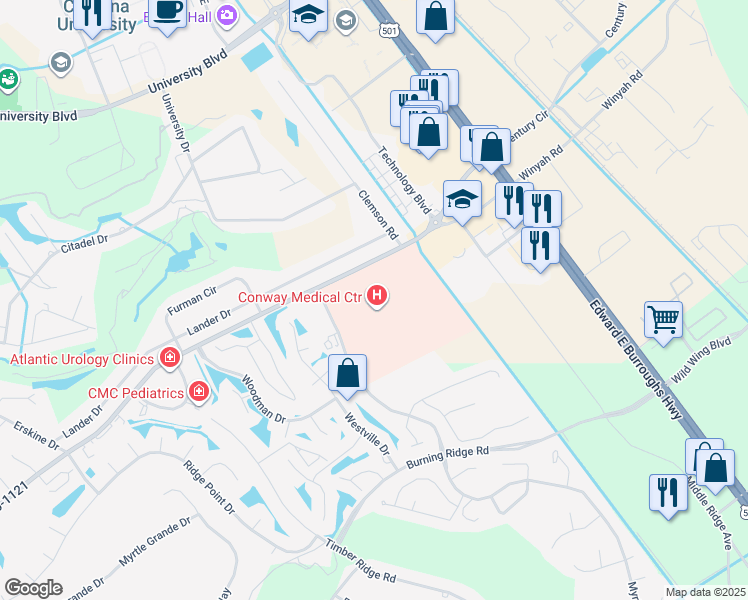 map of restaurants, bars, coffee shops, grocery stores, and more near 300 Singleton Ridge Road in Conway