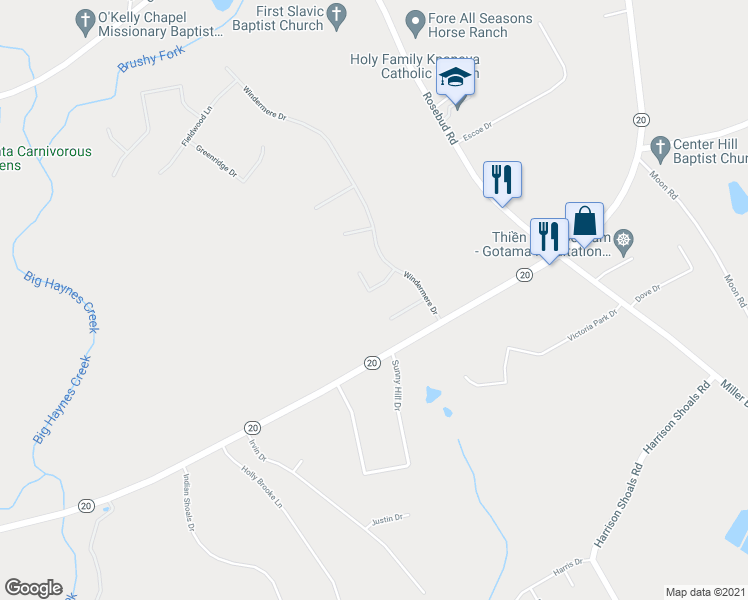 map of restaurants, bars, coffee shops, grocery stores, and more near 3041 Black Fox Drive in Loganville