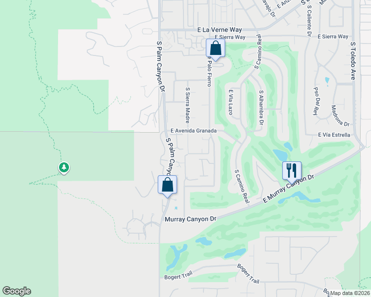 map of restaurants, bars, coffee shops, grocery stores, and more near 255 East Avenida Granada in Palm Springs