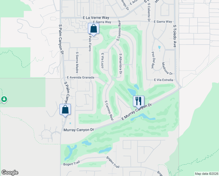 map of restaurants, bars, coffee shops, grocery stores, and more near 2560 South Camino Real in Palm Springs