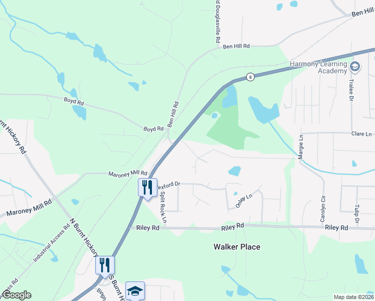 map of restaurants, bars, coffee shops, grocery stores, and more near 708 McKenney Drive in Douglasville