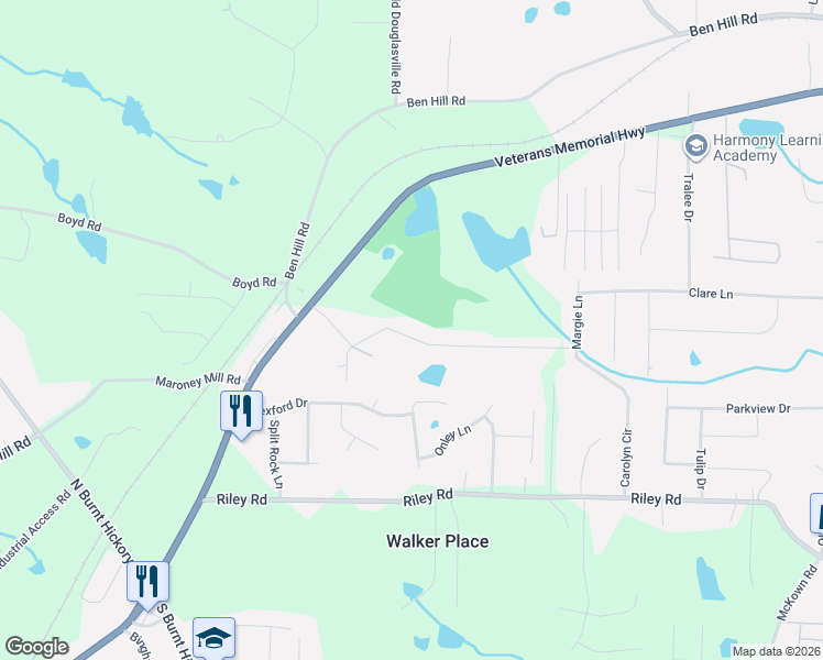 map of restaurants, bars, coffee shops, grocery stores, and more near 3718 Rogers Drive in Douglasville