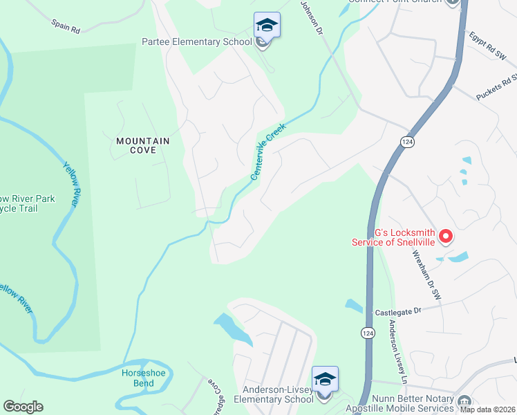map of restaurants, bars, coffee shops, grocery stores, and more near 3901 Forest Dawn Court in Snellville