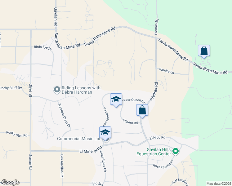 map of restaurants, bars, coffee shops, grocery stores, and more near 17844 Copper Queen Lane in Perris