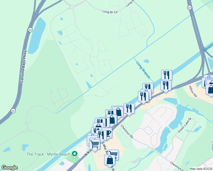 map of restaurants, bars, coffee shops, grocery stores, and more near 9731 North Kings Highway in Myrtle Beach