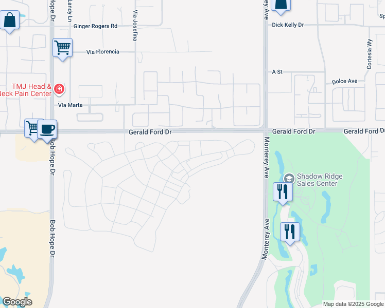 map of restaurants, bars, coffee shops, grocery stores, and more near 12 Heliotrope Avenue in Rancho Mirage