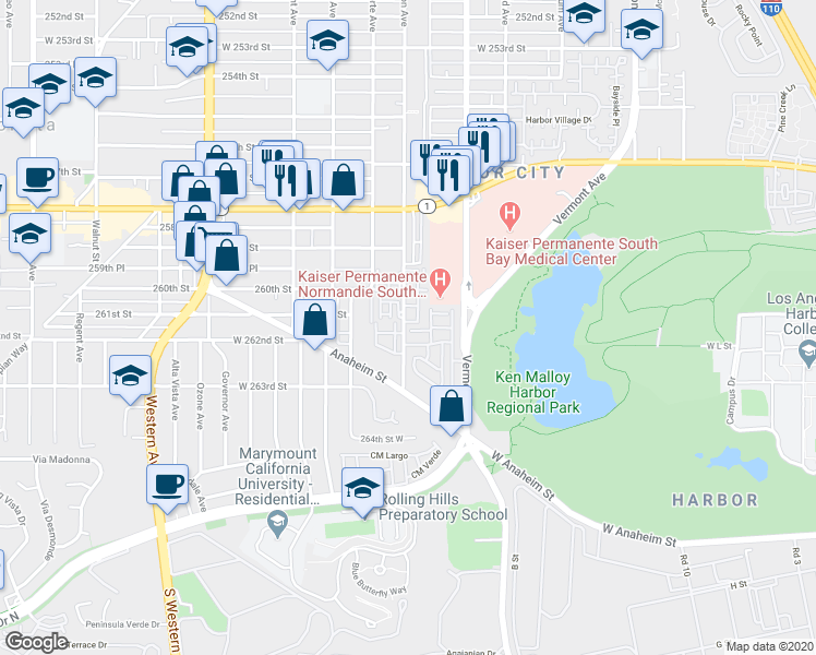 map of restaurants, bars, coffee shops, grocery stores, and more near 26007 Frampton Avenue in Los Angeles