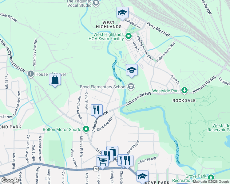 map of restaurants, bars, coffee shops, grocery stores, and more near 1123 Jones Avenue Northwest in Atlanta