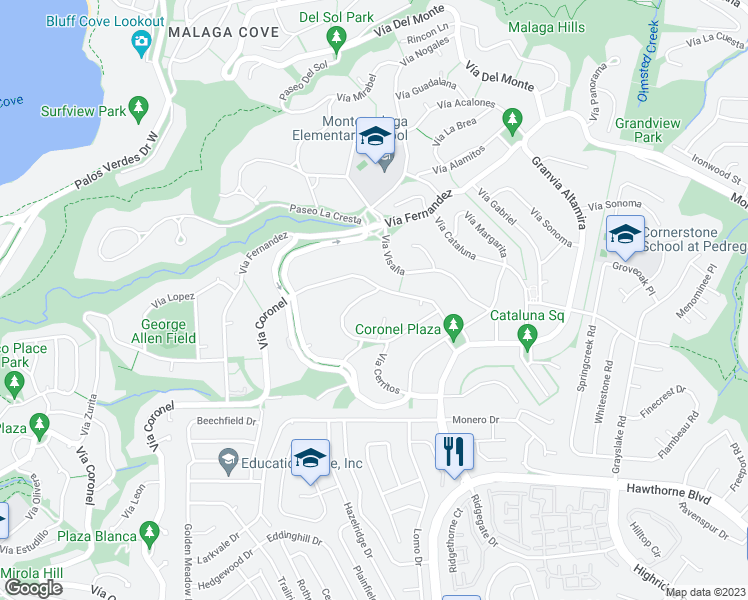 map of restaurants, bars, coffee shops, grocery stores, and more near 1400 Vía Arco in Palos Verdes Estates