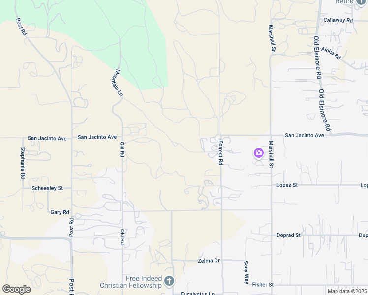 map of restaurants, bars, coffee shops, grocery stores, and more near Forrest Road in Riverside County