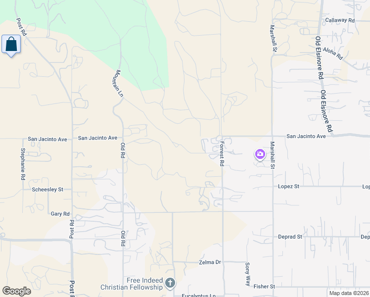 map of restaurants, bars, coffee shops, grocery stores, and more near 23051 Forrest Road in Perris