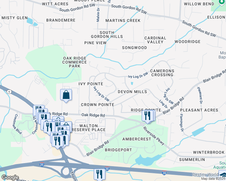 map of restaurants, bars, coffee shops, grocery stores, and more near 6924 Hickory Log Road in Austell