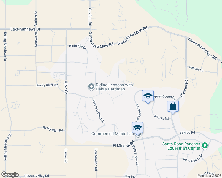 map of restaurants, bars, coffee shops, grocery stores, and more near Copper Queen in Perris