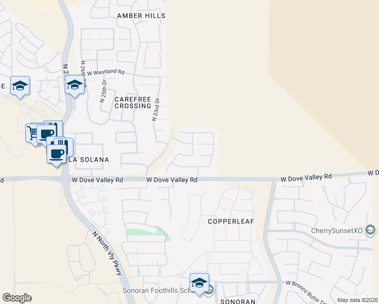 map of restaurants, bars, coffee shops, grocery stores, and more near 2209 West Red Range Way in Phoenix