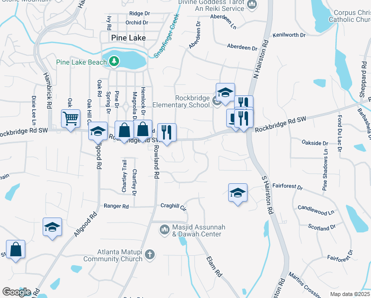 map of restaurants, bars, coffee shops, grocery stores, and more near 410 Prince of Wales in Stone Mountain