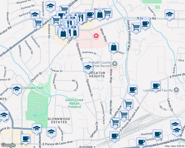 map of restaurants, bars, coffee shops, grocery stores, and more near in Decatur
