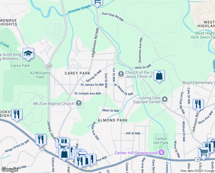 map of restaurants, bars, coffee shops, grocery stores, and more near 132 2nd Street Northwest in Atlanta