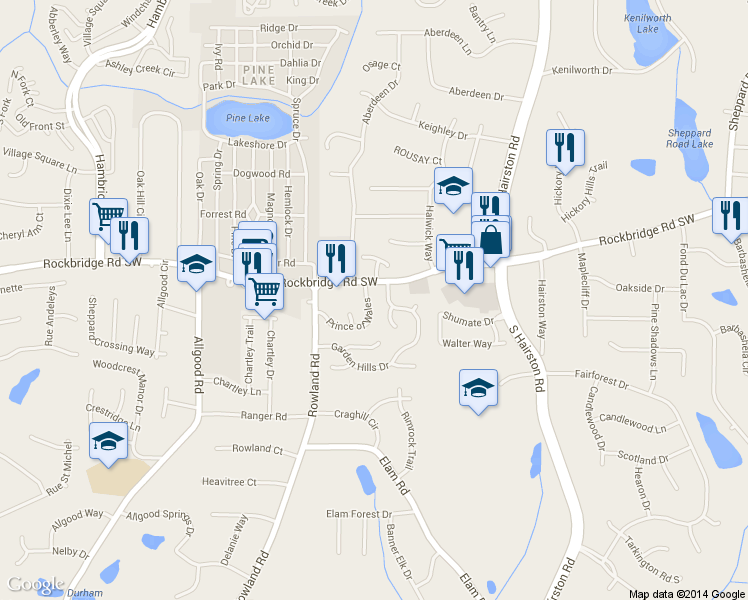 map of restaurants, bars, coffee shops, grocery stores, and more near 410 Prince of Wales in Stone Mountain