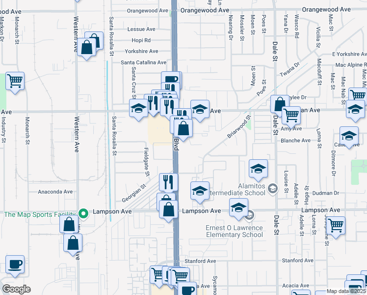 map of restaurants, bars, coffee shops, grocery stores, and more near 47 Bigsby Drive in Stanton