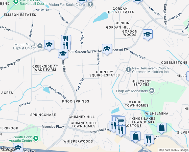 map of restaurants, bars, coffee shops, grocery stores, and more near 536 Joann Avenue in Austell